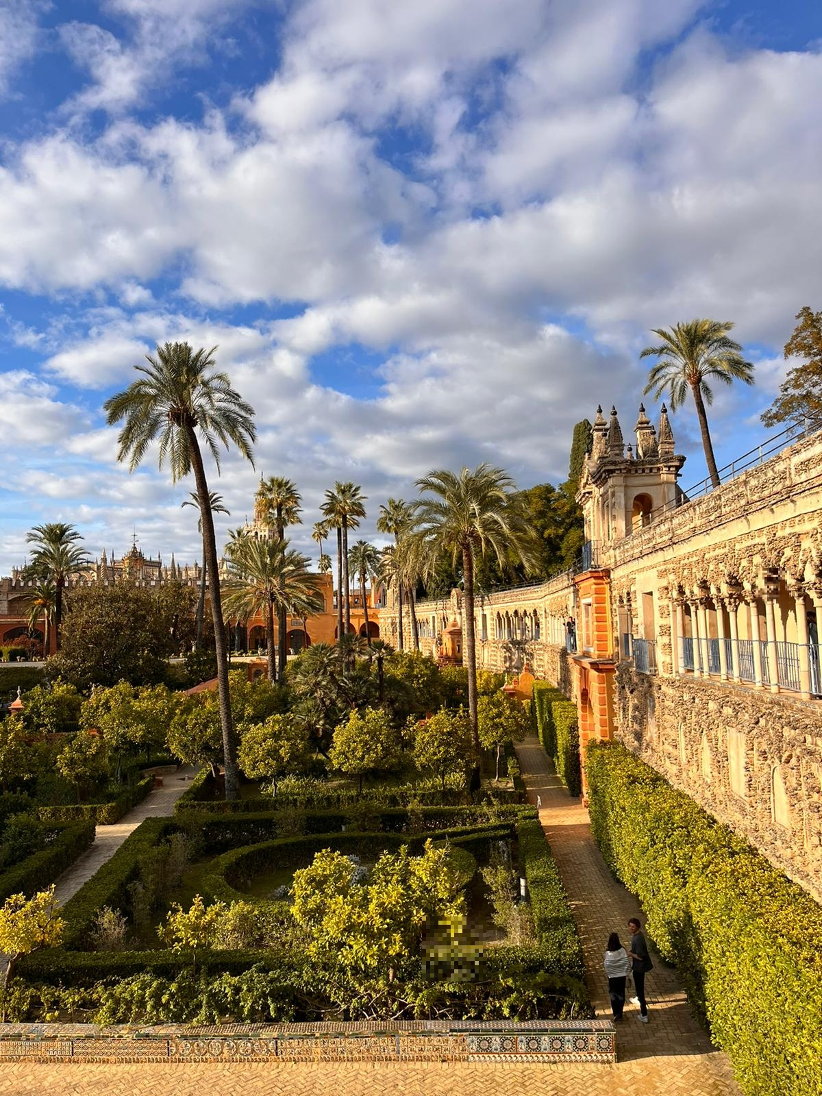 Vista panorámica de los jardines del Real Alcázar de Sevilla, una parada imprescindible en los tours por el casco histórico.